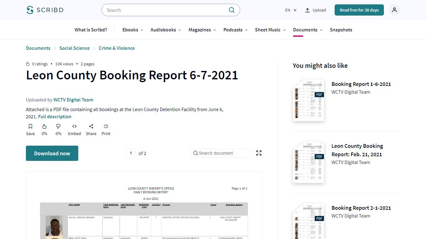 Leon County Booking Report 6-7-2021 | PDF - Scribd