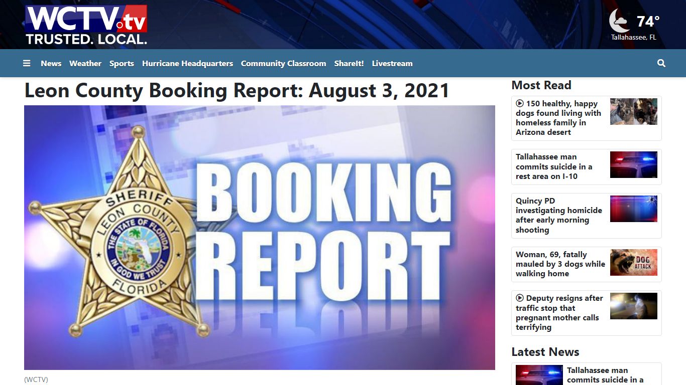 Leon County Booking Report: August 3, 2021 - WCTV