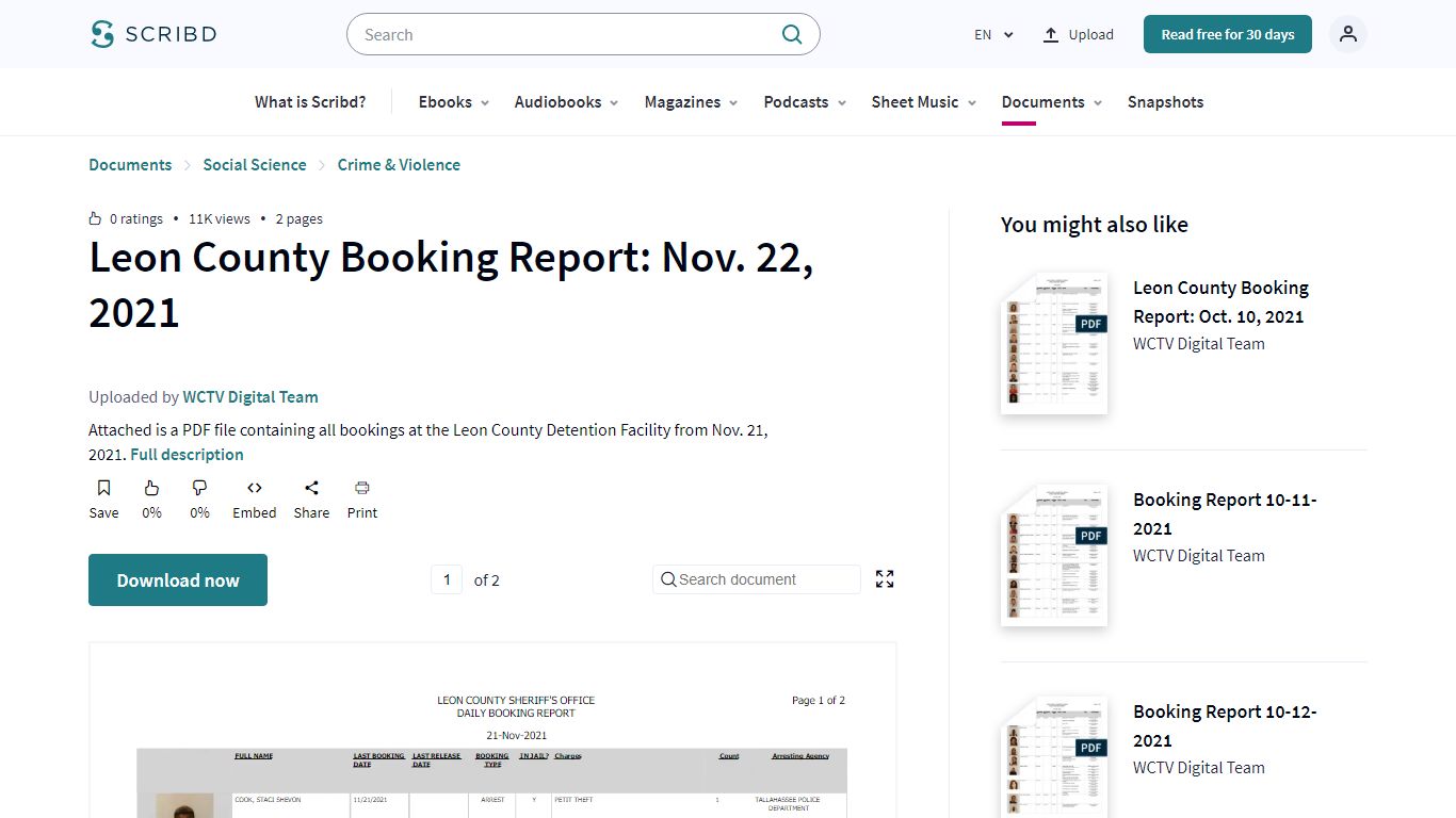 Leon County Booking Report: Nov. 22, 2021 | PDF - Scribd