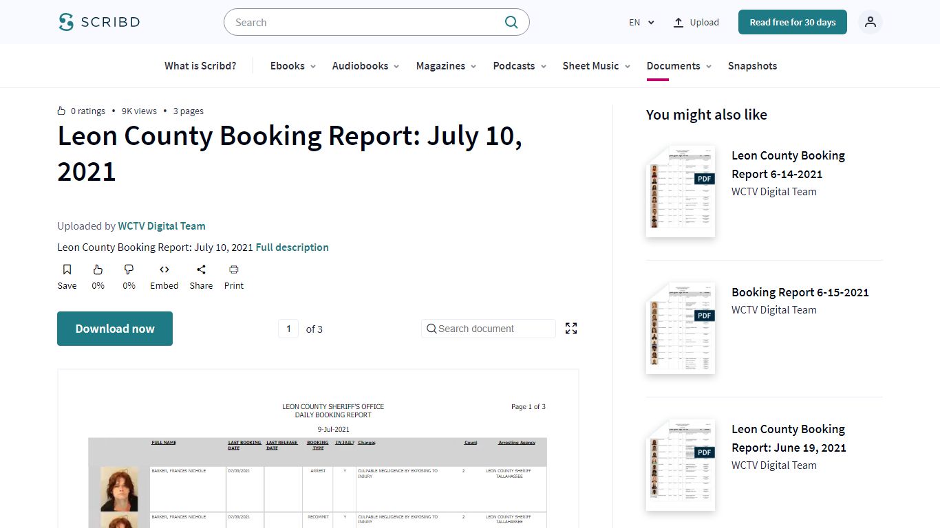 Leon County Booking Report: July 10, 2021 | PDF | Trespass | Theft - Scribd