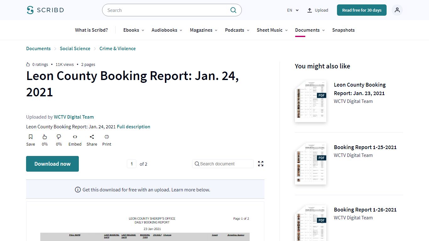 Leon County Booking Report: Jan. 24, 2021 | PDF - Scribd